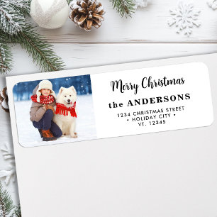 Festive Dog Photo Custom Holiday Return Address Label