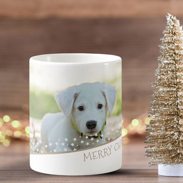 Festive Dog Photo Stars Christmas Keepsake Coffee Mug (Creator Uploaded)