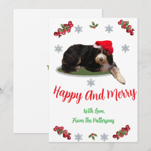 Festive dog wearing a Santa Hat Flat Holiday Card