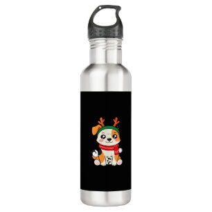 Festive Dog with Reindeer Antlers � Cute Christmas 710 Ml Water Bottle