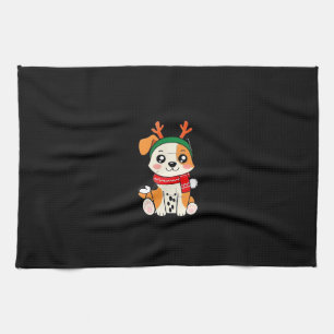 Festive Dog with Reindeer Antlers � Cute Christmas Tea Towel
