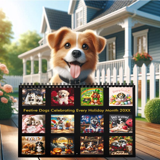 Festive Dogs Celebrating Every Holiday Month 20XX  Calendar (Creator Uploaded)
