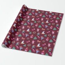 Festive Dogs IceSkating Pattern Dark Red