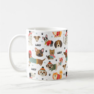 Festive Dogs in Holiday Sweaters Pattern Coffee Mug