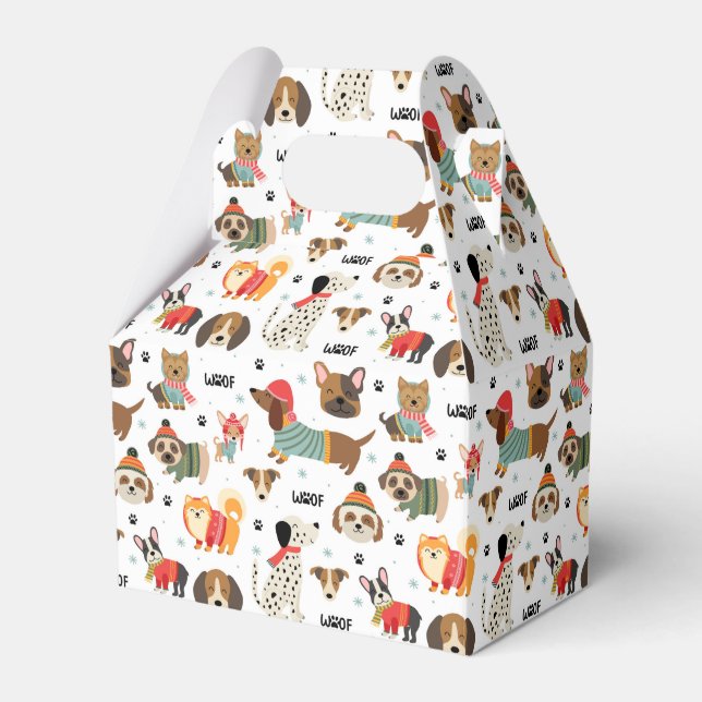 Festive Dogs in Holiday Sweaters Pattern Favour Box (Front Side)