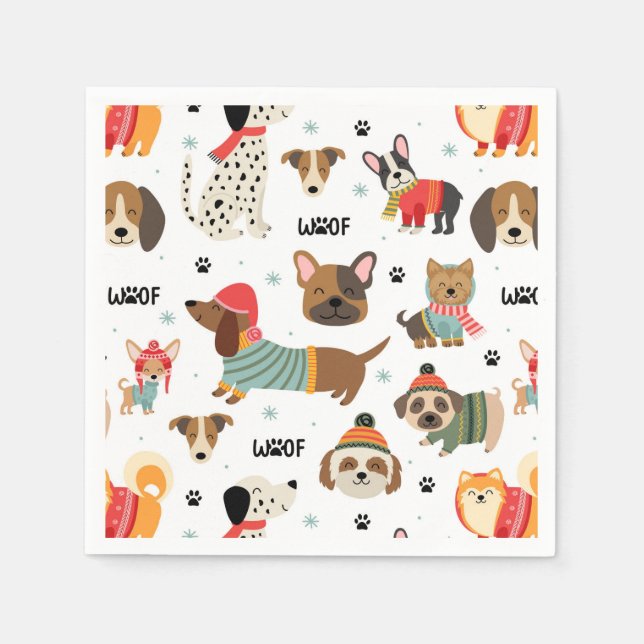 Festive Dogs in Holiday Sweaters Pattern Napkin (Front)