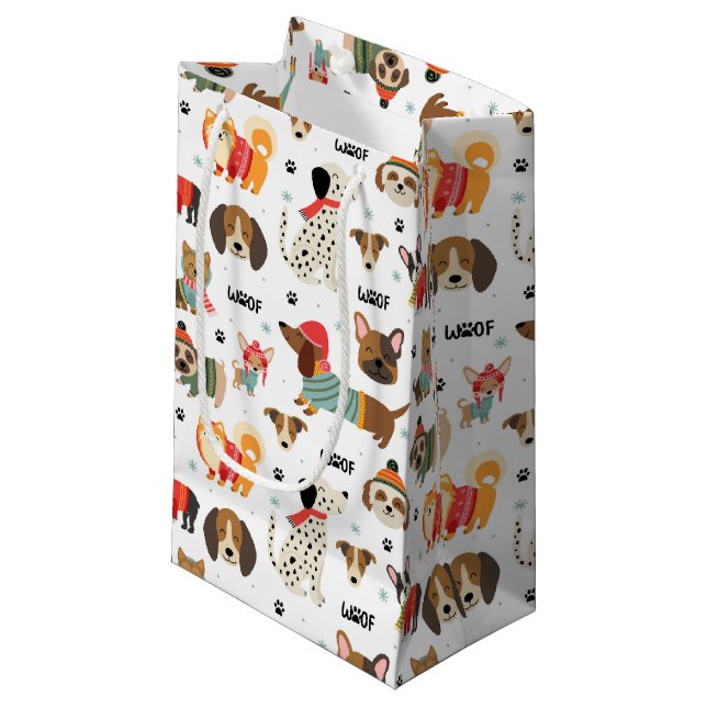 Festive Dogs in Holiday Sweaters Pattern Small Gift Bag (Front Angled)