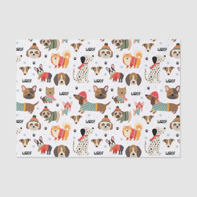 Festive Dogs in Holiday Sweaters Pattern Tissue Paper (Front)
