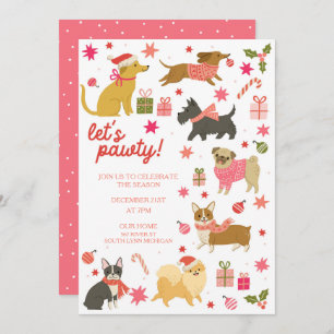 Festive Dogs Pink Christmas Party Invitation