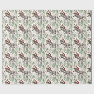 Festive Donkey Christmas Watercolor Wrapping Paper