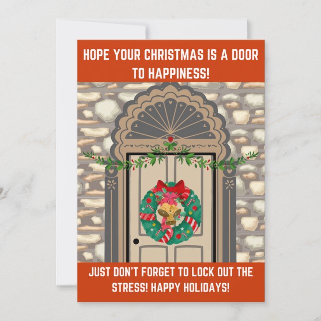 Festive Door with Wreath: Warm Holiday Greetings (Front)