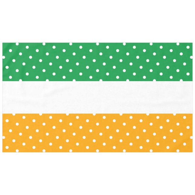 Festive Dotted Bright Lemon Lime White Stripes Tablecloth (Front (Horizontal))