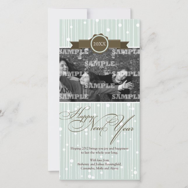 Festive Dotted Stripes New Year Holiday Photo Card (Front)