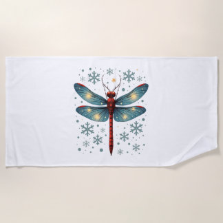 Festive Dragonfly Glow Beach Towel