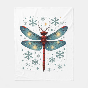 Festive Dragonfly Glow Fleece Blanket