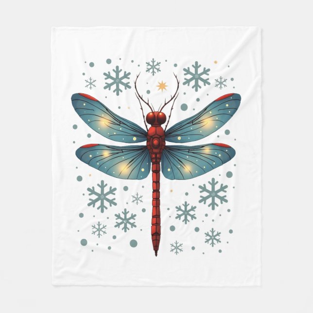 Festive Dragonfly Glow Fleece Blanket (Front)