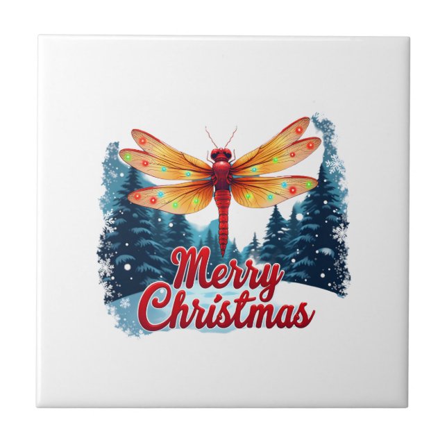 Festive Dragonfly Lights Ceramic Tile (Front)