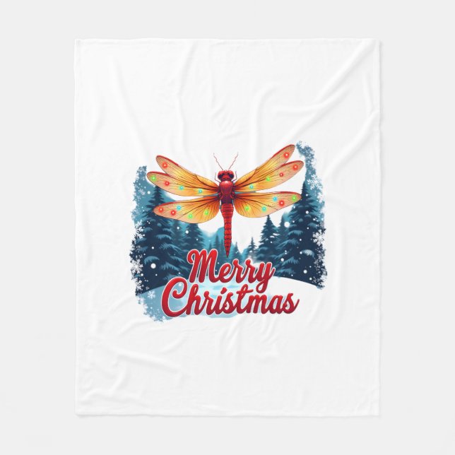 Festive Dragonfly Lights Fleece Blanket (Front)