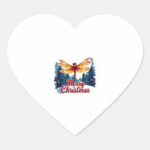 Festive Dragonfly Lights Heart Sticker