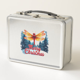 Festive Dragonfly Lights Metal Lunch Box