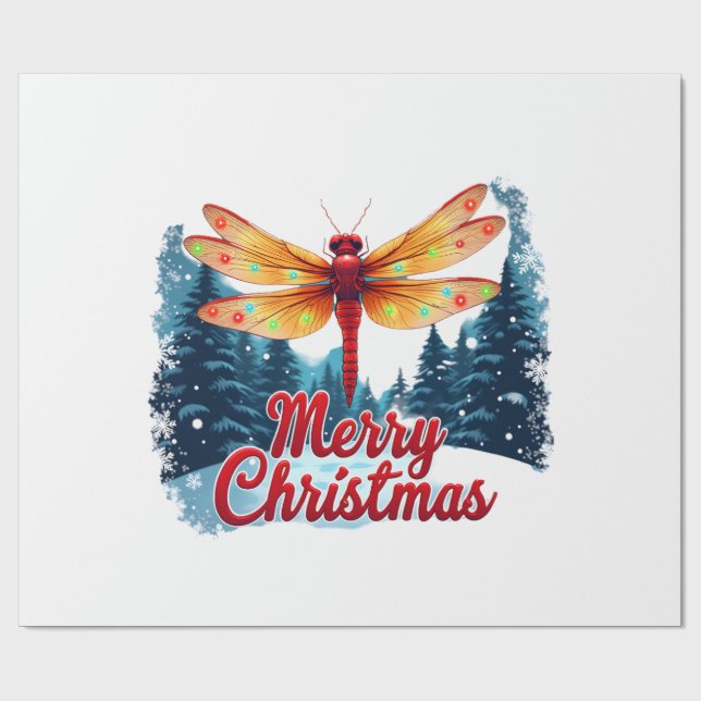 Festive Dragonfly Lights Wrapping Paper (Flat)