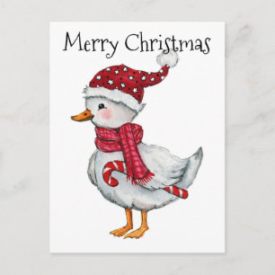 Festive duck with santa hat holiday postcard