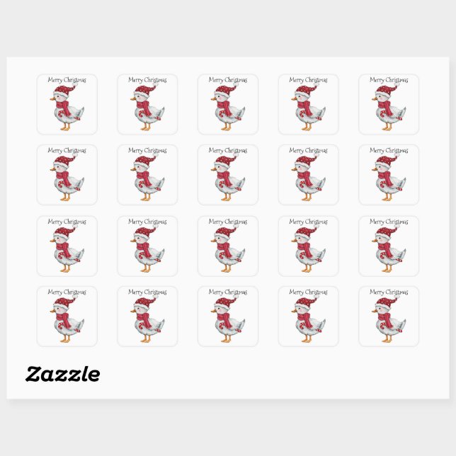 Festive duck with santa hat square sticker (Sheet)