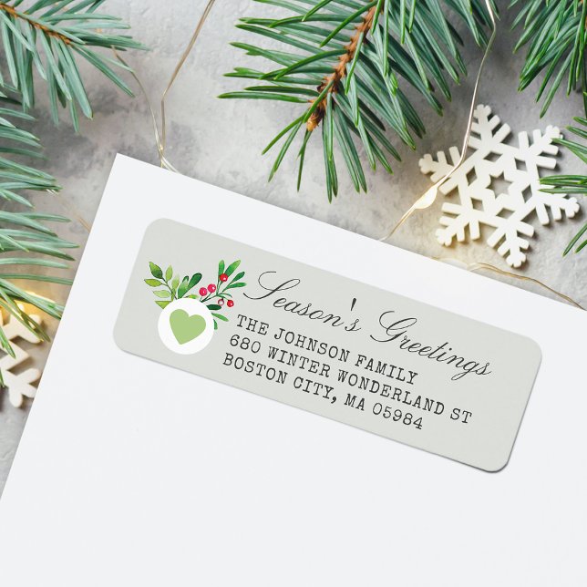Festive Dusty Green Return Address Holiday Return Address Label (Festive Dusty Green Return Address Holiday Label)