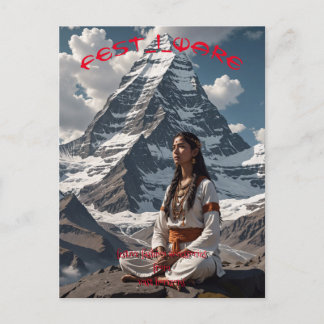 Festive Earring postcard Mount Kailash meditator