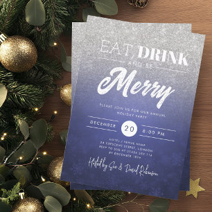 Festive Eat & Drink Silver Navy Holiday Xmas Party Invitation