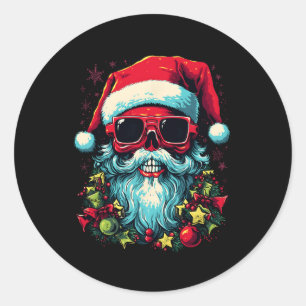 Festive Edge Edgy Christmas Skull Graphic Design Classic Round Sticker