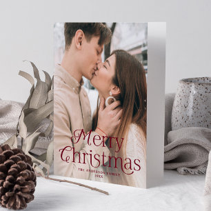 Festive Elegance Burgundy Merry Christmas Photo Holiday Card