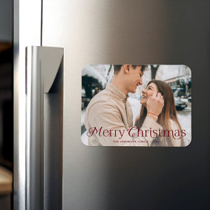 Festive Elegance Burgundy Merry Christmas Photo Magnet