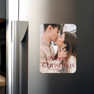 Festive Elegance Burgundy Merry Christmas Photo Magnet