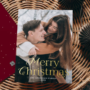 Festive Elegance Merry Christmas Burgundy Photo Foil Holiday Card