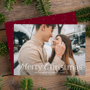 Festive Elegance Merry Christmas Burgundy Photo Holiday Card