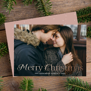 Festive Elegance Merry Christmas Dusty Rose Photo Foil Holiday Card