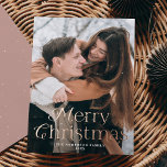 Festive Elegance Merry Christmas Photo Rose Gold Foil Holiday Card<br><div class="desc">Simple holiday card featuring your full-bleed vertical photo with "Merry Christmas" displayed in elegant rose gold foil lettering. Personalise the foil photo Christmas card with your family name and the year. The card reverses to display a dusty rose background with subtle white dots.</div>