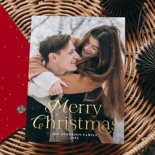 Festive Elegance Merry Christmas Red Photo Foil Holiday Card