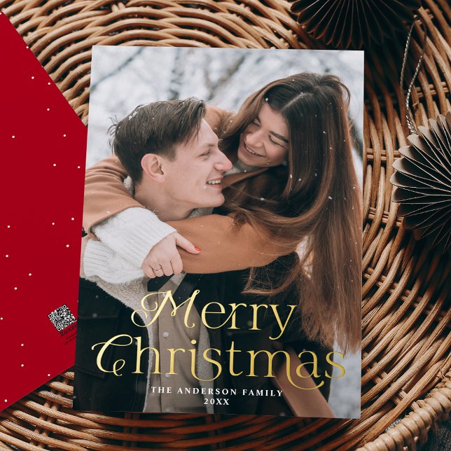 Festive Elegance Merry Christmas Red Photo Foil Holiday Card (Creator Uploaded)