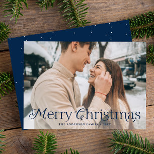 Festive Elegance Navy Merry Christmas Photo Holiday Card