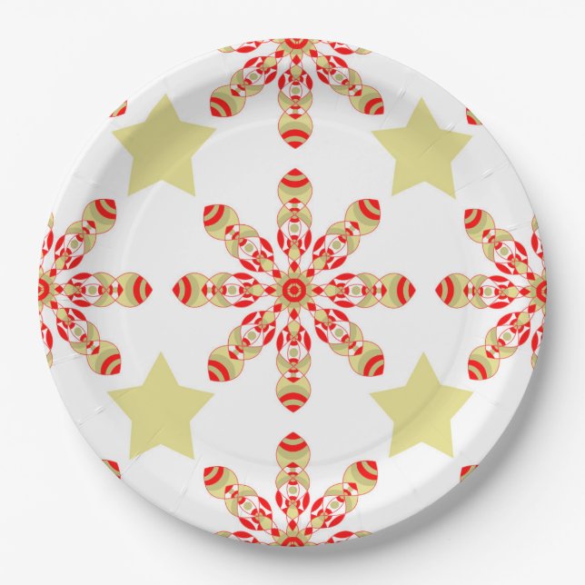 Festive elegance: red and gold starry pattern paper plate (Front)