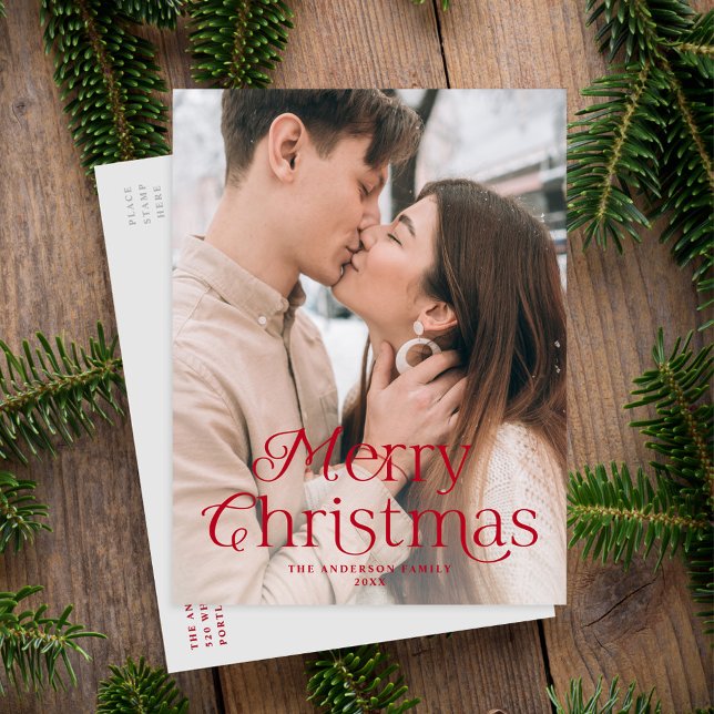 Festive Elegance Red Merry Christmas Photo Holiday Postcard (Creator Uploaded)