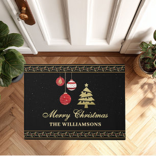 Festive Elegant Christmas Holiday Ornaments Name  Doormat