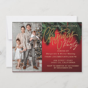 Festive Elegant Christmas PARTY Red photo Invitation