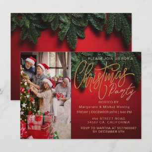 Festive Elegant Christmas PARTY Red photo Invitation