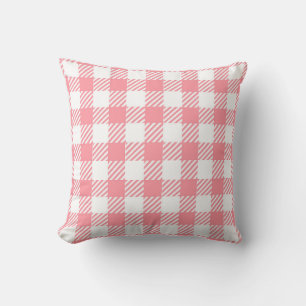Festive Elegant Girly Pink White Gingham Plaid Cushion
