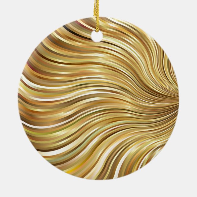 Festive Elegant  Gold Abstract Flowing Stripes Ceramic Ornament (Back)