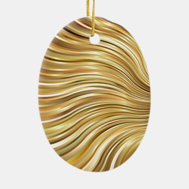 Festive Elegant  Gold Abstract Flowing Stripes Ceramic Ornament (Back)