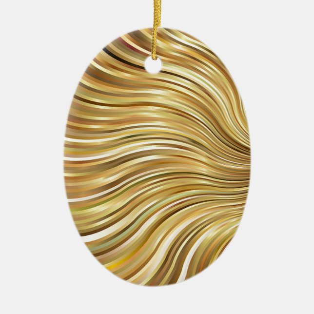 Festive Elegant  Gold Abstract Flowing Stripes Ceramic Tree Decoration (Front)